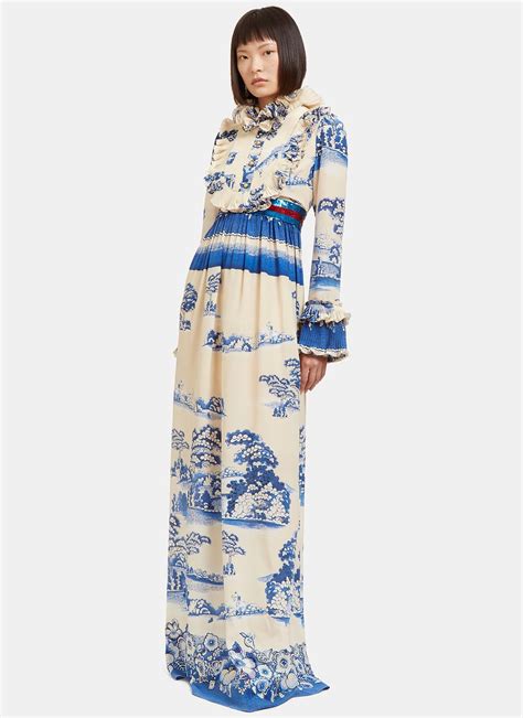 gucci blue ruffle dress|gucci long dresses.